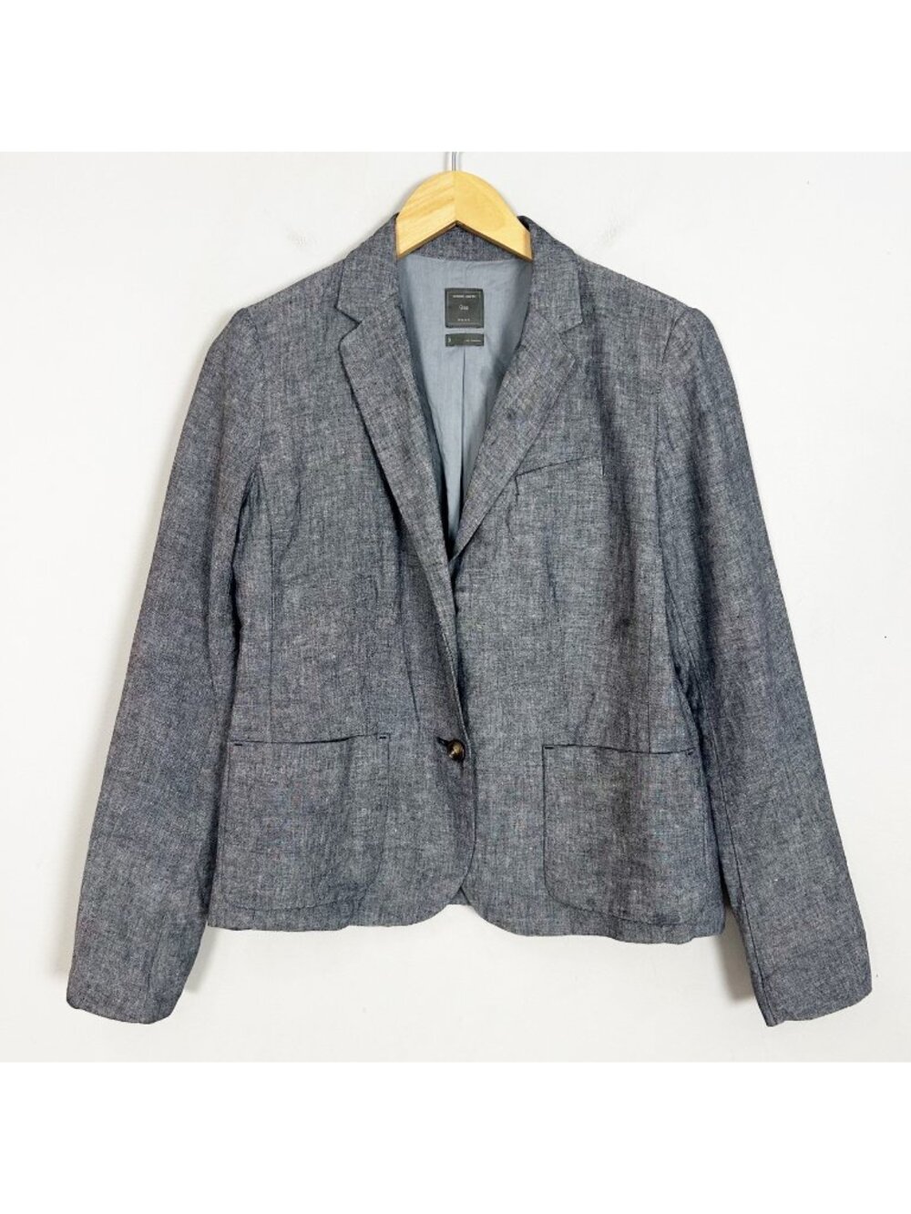 Gap Blue Chambray Blazer Linen Blend Summer Career Classic Size‎ 8 Women's
